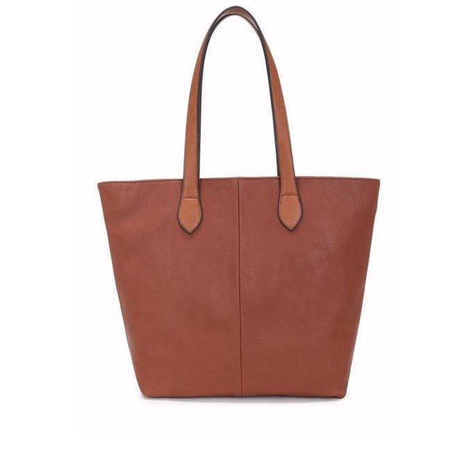 Faux Leather Hand Bag with Contrasting Handle and Zip - 288 - 1 - BROWN - Uneeka