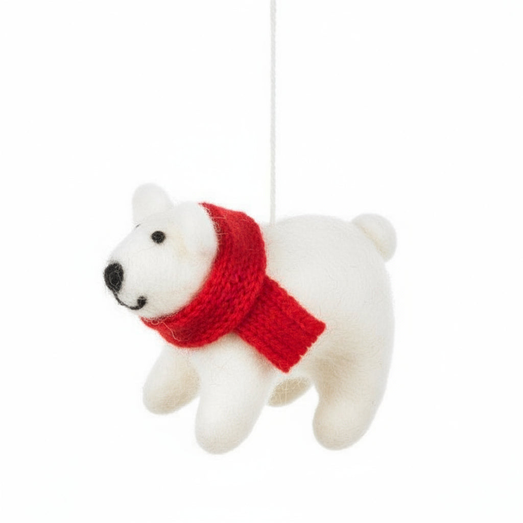Felt Polar Bear in Scarf - ACWPB - Uneeka