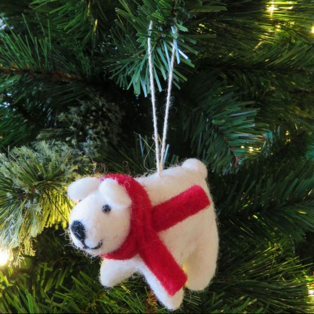 Felt Polar Bear in Scarf - ACWPB - Uneeka