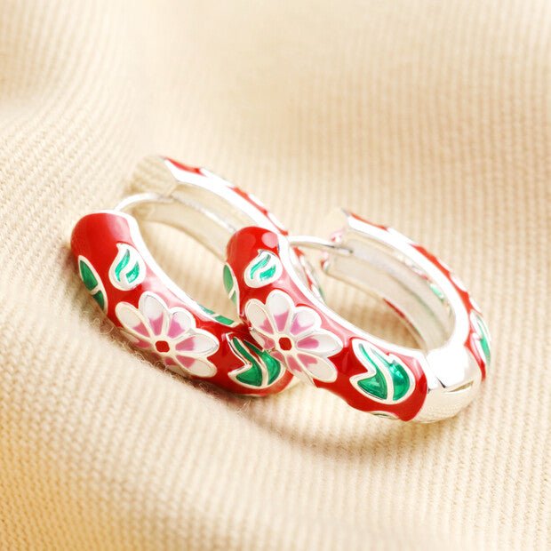 Floral Cloisonné Hoop Earrings - 71958 - Uneeka