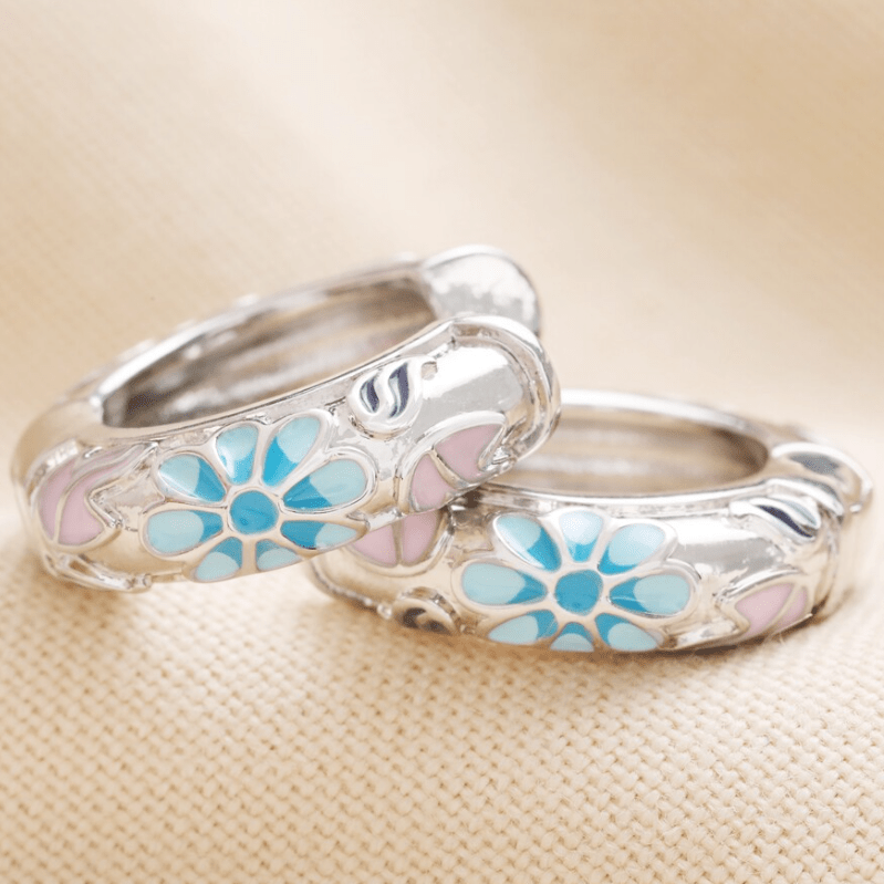 Floral Cloisonné Hoop Earrings - 66183 - Uneeka