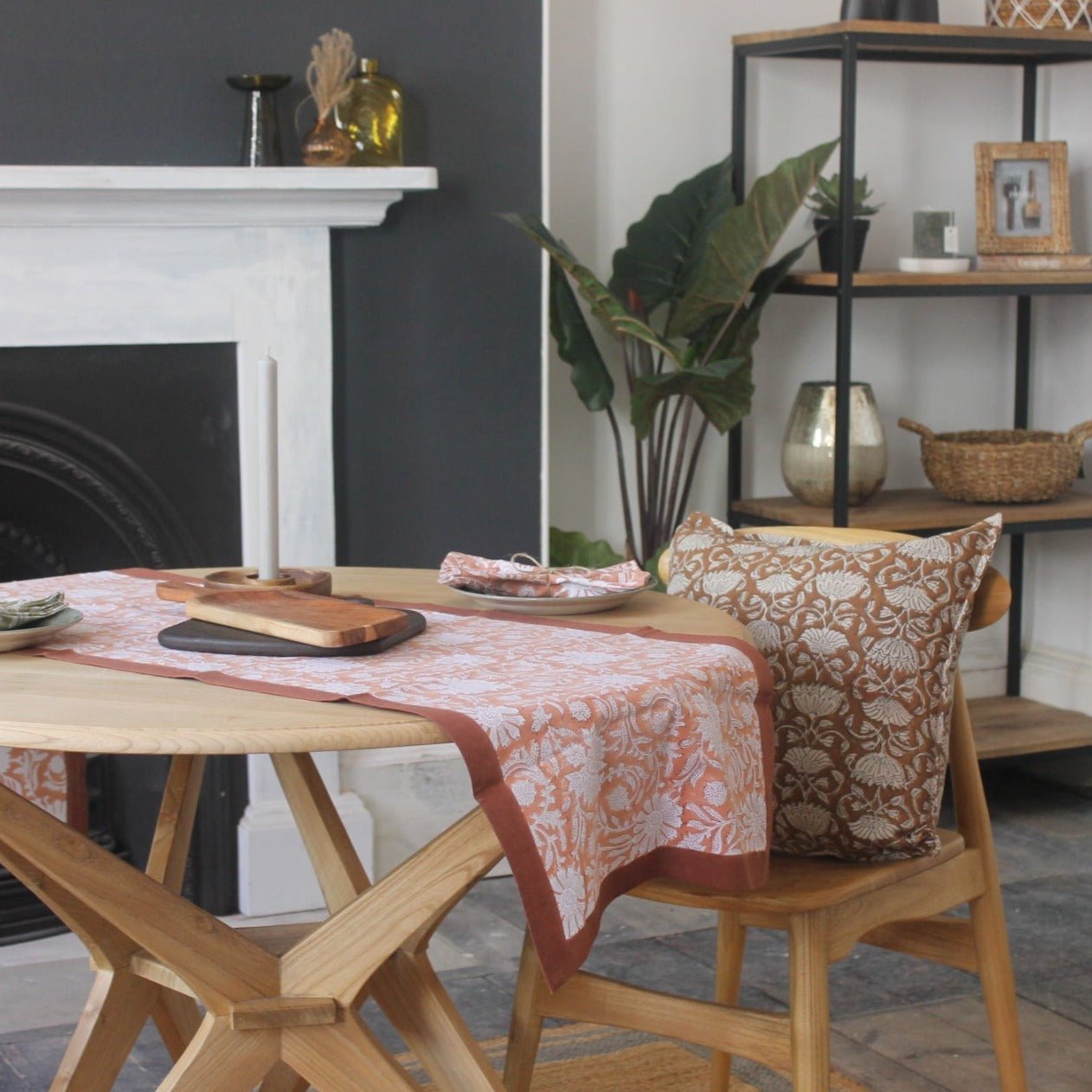 Floral Hand Block Print Cotton Table Runner - JHERP - Uneeka