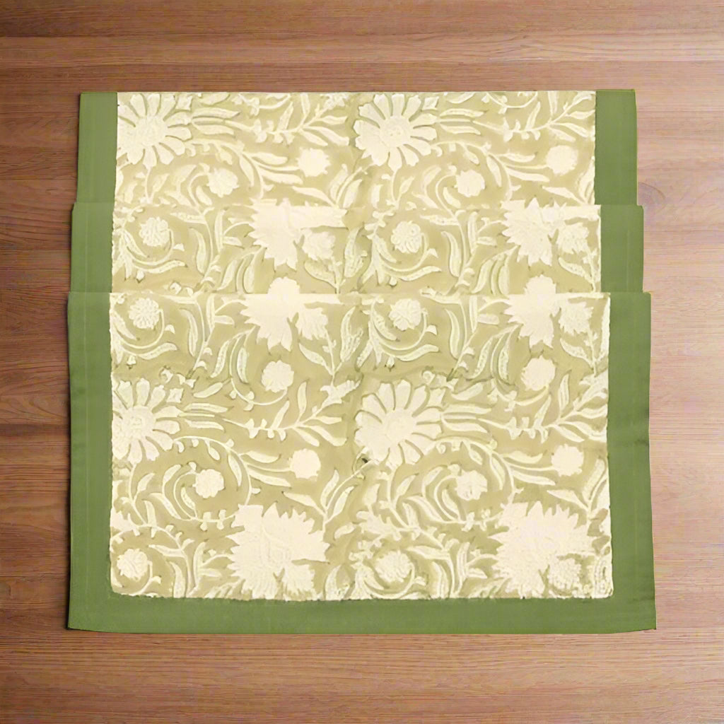 Floral Hand Block Print Cotton Table Runner - JHERO - Uneeka