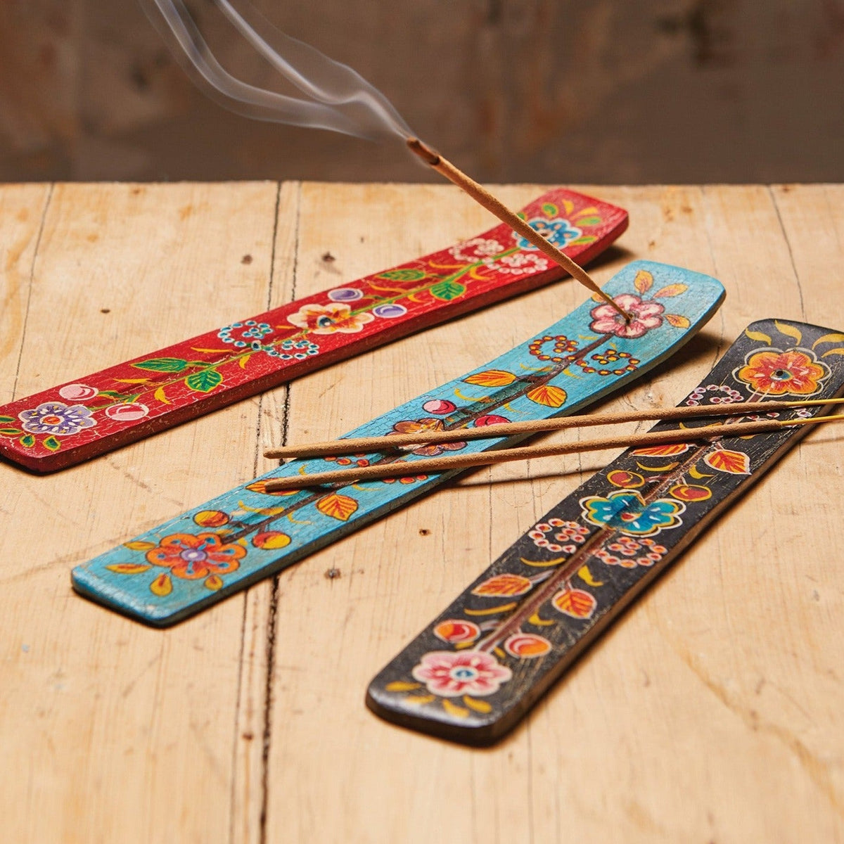 Floral Hand Painted Wooden Incense Holder - IH25 - R - Uneeka