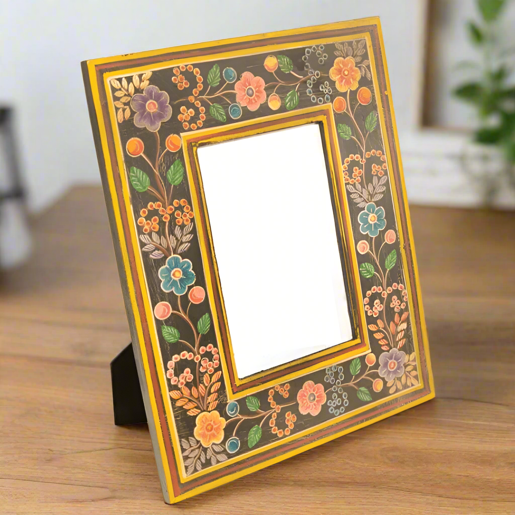 Floral Hand Painted Wooden Photo Frame - PF42 BLK - Uneeka