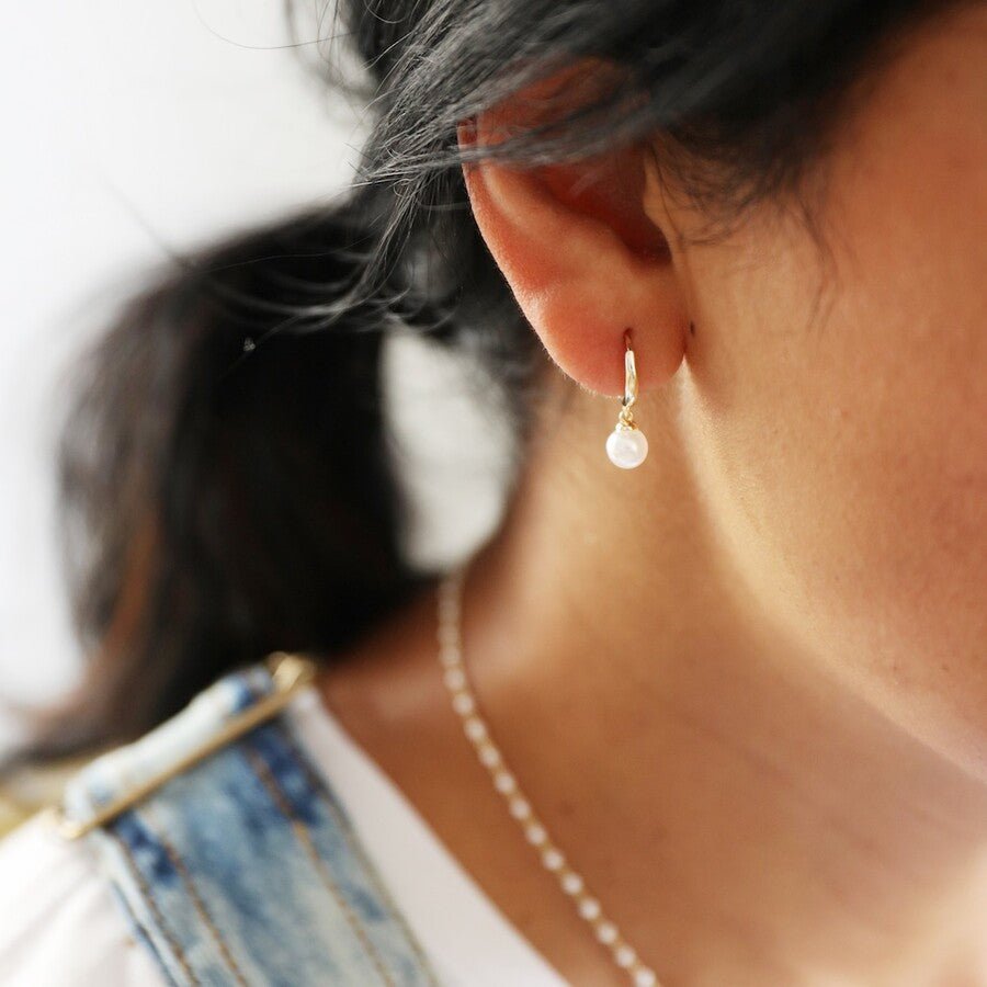 Glass Pearl Huggie Hoop Earrings - 50338 - Uneeka