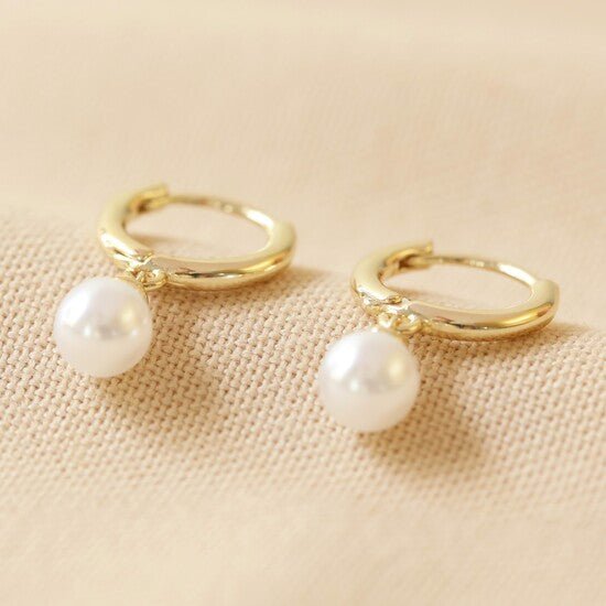 Glass Pearl Huggie Hoop Earrings - 46285 46309 - Uneeka