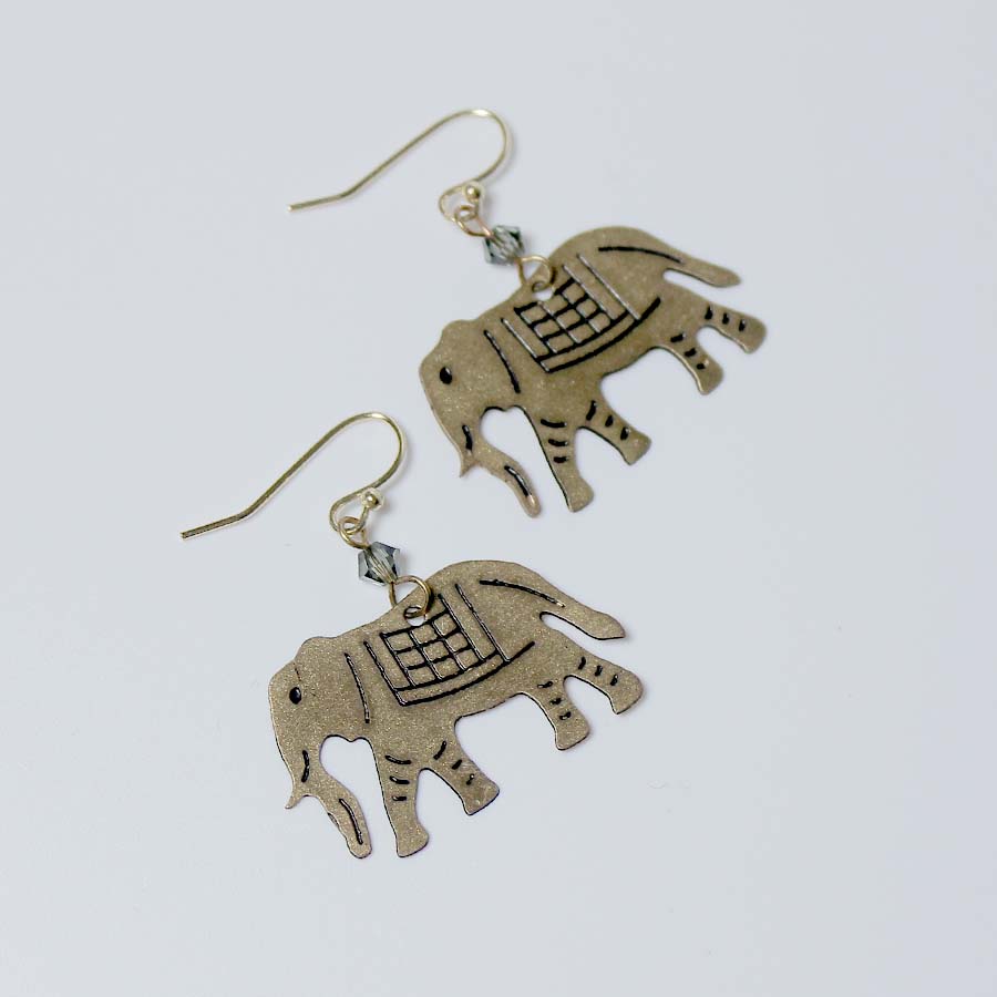 Gold Coloured Elephant Earrings - TARA1901 - Uneeka