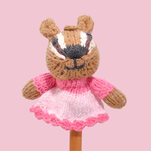 Hand Knitted Chipmunk In Pink Dress Finger Puppet - SYFS009 - Uneeka