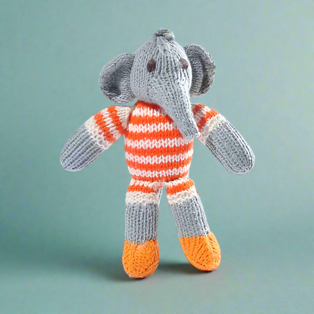 Hand Knitted Elephant in Stripy Swimsuit Soft Toy - SYT009 - Uneeka