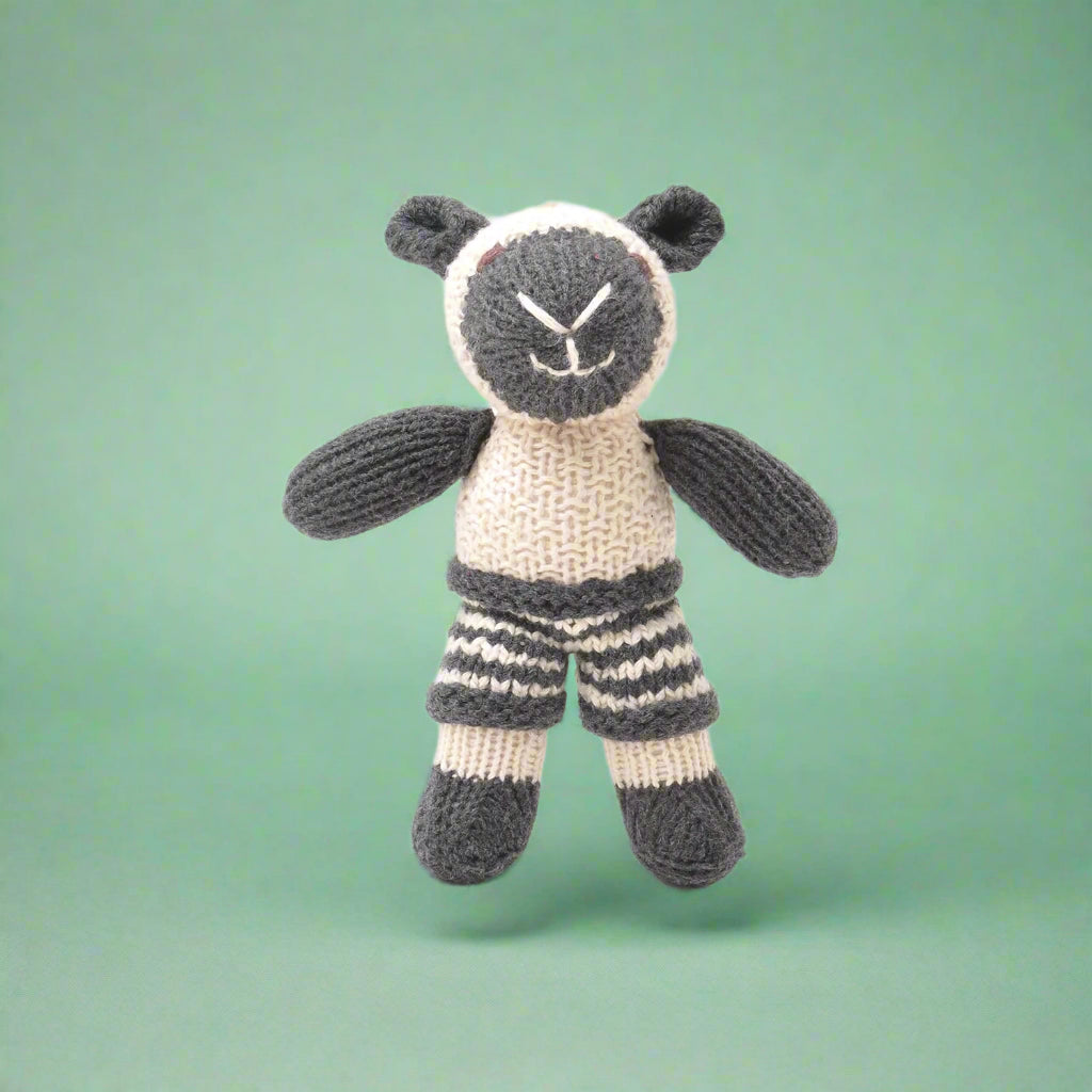 Hand Knitted Lamb In Stripy Shorts Soft Toy - SYK026 - Uneeka