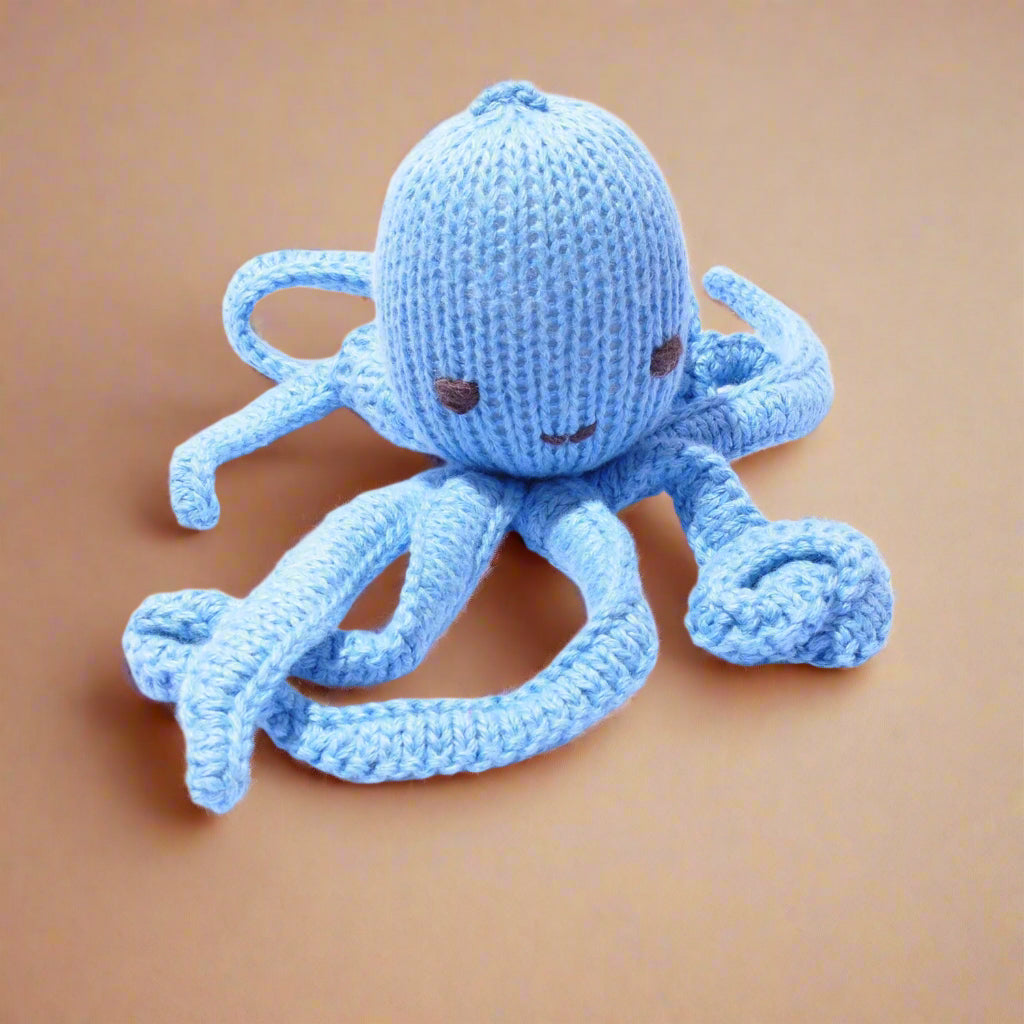 Hand Knitted Light Blue Octopus Soft Toy - SYK030 - Uneeka