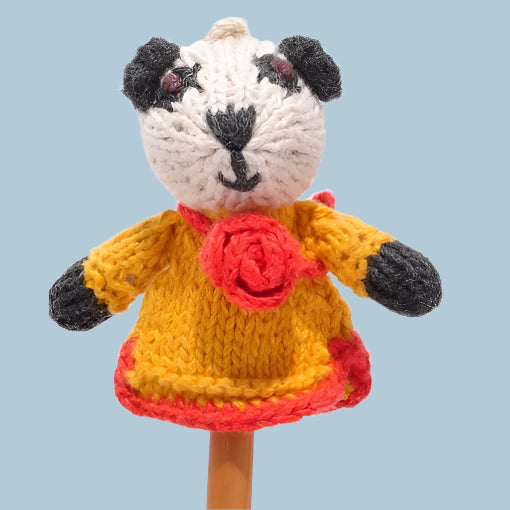 Hand Knitted Panda in Flower Dress Finger Puppet - SYFS035 - Uneeka