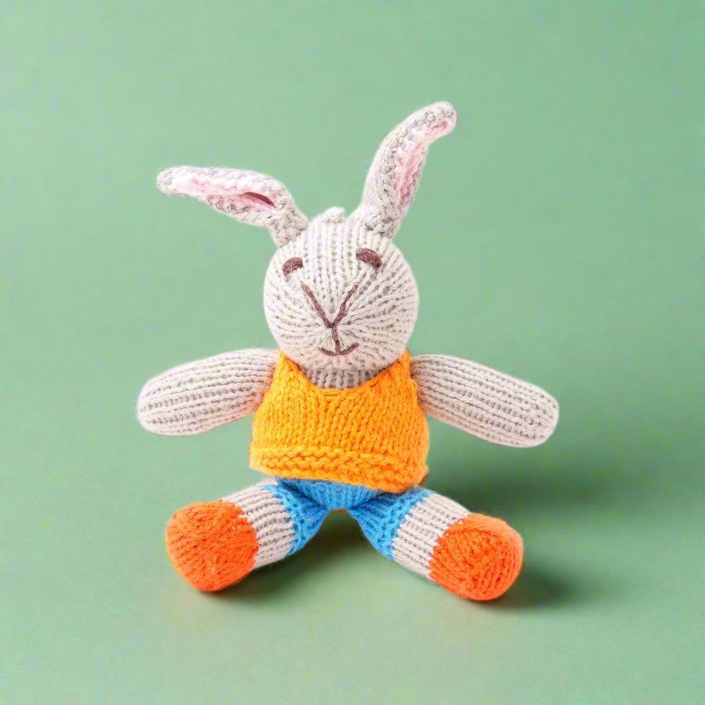 Hand Knitted Rabbit In Orange Top Soft Toy - SYT030 - Uneeka