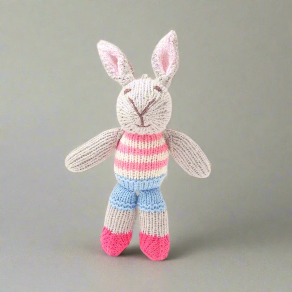 Hand Knitted Stripe Top & Shorts Rabbit Soft Toy - SYT025 - Uneeka