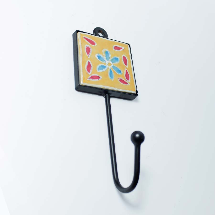 Hand Painted Floral Pattern Tile Ceramic Hook - HK71 - GREEN - Uneeka