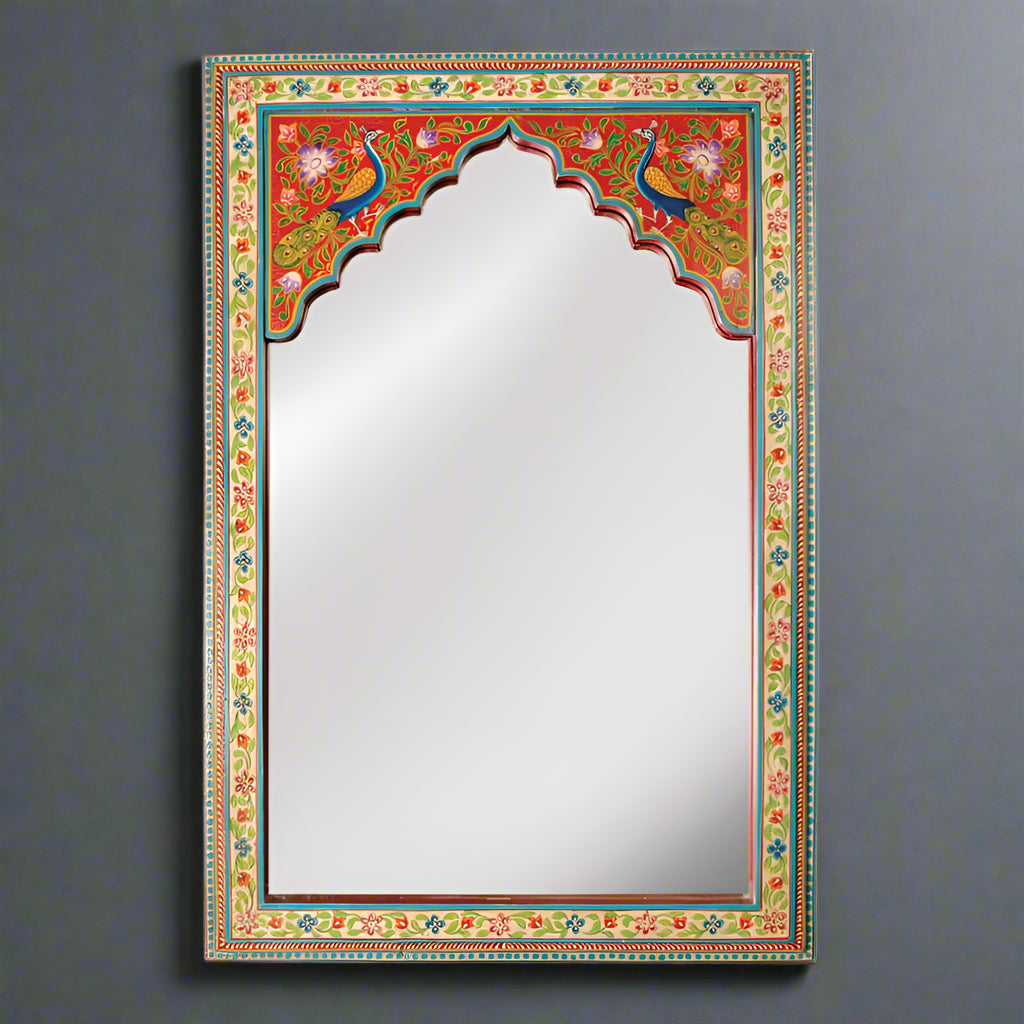Hand Painted Peacock Wall Mirror - MR645 - Uneeka