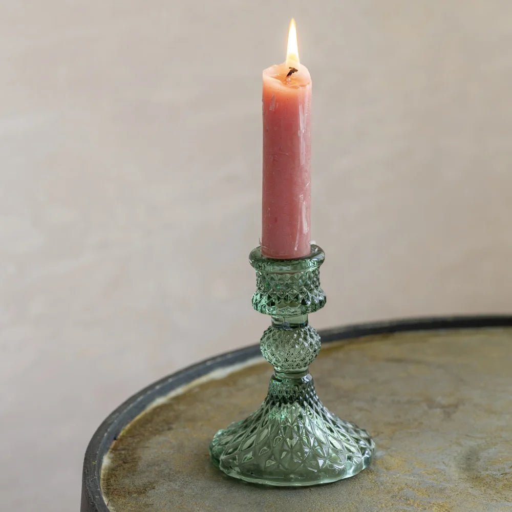 Harlequin Green Glass Candlestick - B836 - Uneeka