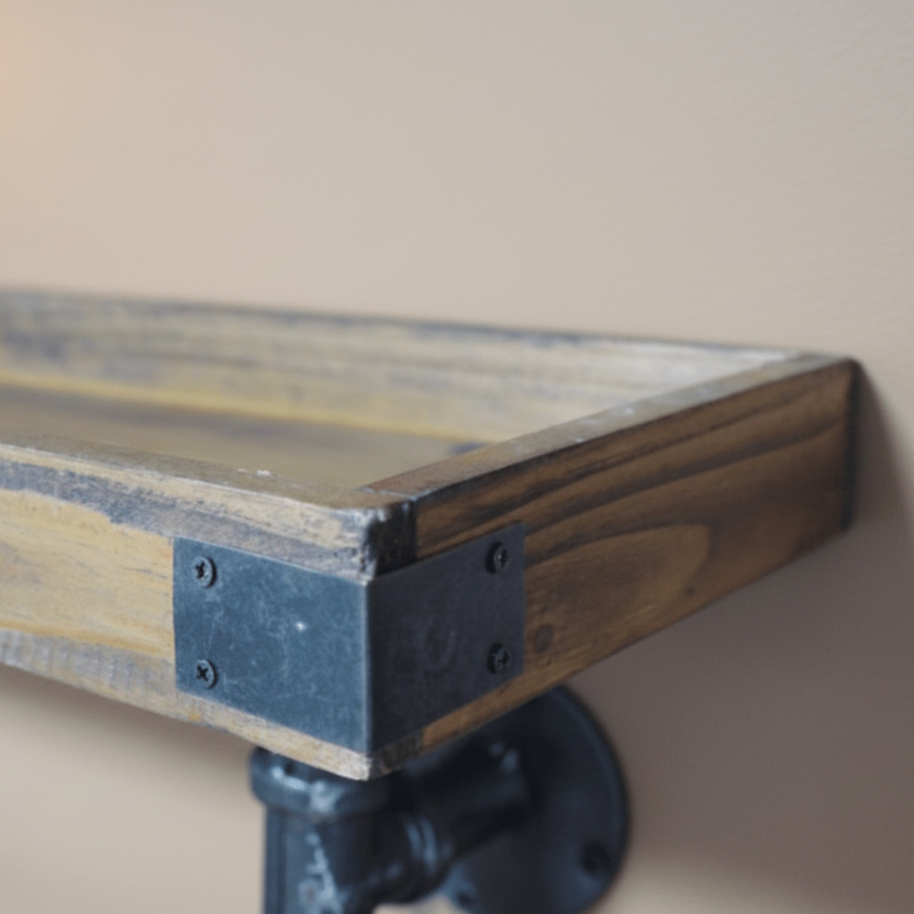 Industrial Wooden & Metal Pipe Shelf - 4555 - Uneeka