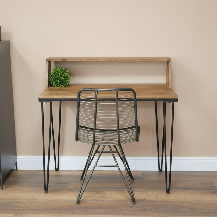 Iron and Mango Wood Industrial Desk - 7737 - Uneeka