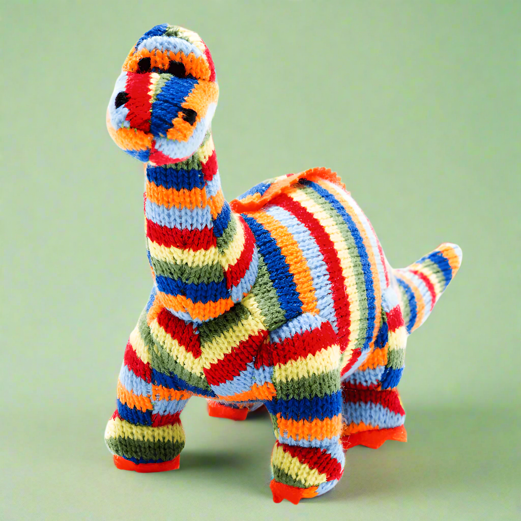 Knitted Rainbow Diplodocus Rattle Toy - BY4157NB - Uneeka