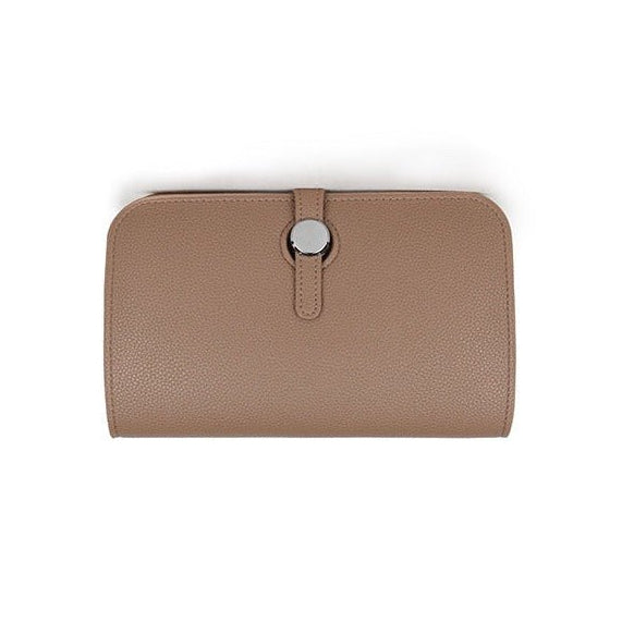 Leather Purse with Round Silver Fastening - 12300PurseBEIGE - Uneeka