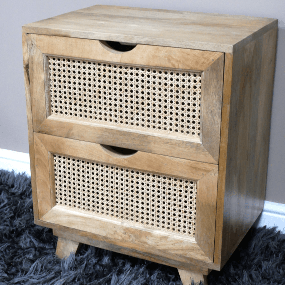 Light Rattan Front Two Drawer Bedside Cabinet - 9764 - Uneeka