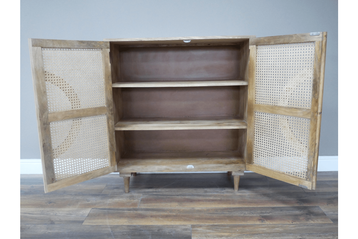 Mango Wood & Rattan Front Two Door Storage Cabinet - 10218 - Uneeka