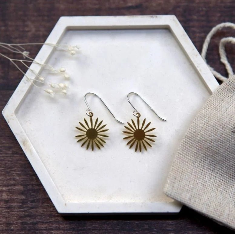 Medium Brass Assorted Shape Hoop Earrings - Emily's Pick - MB027 Flower - Uneeka