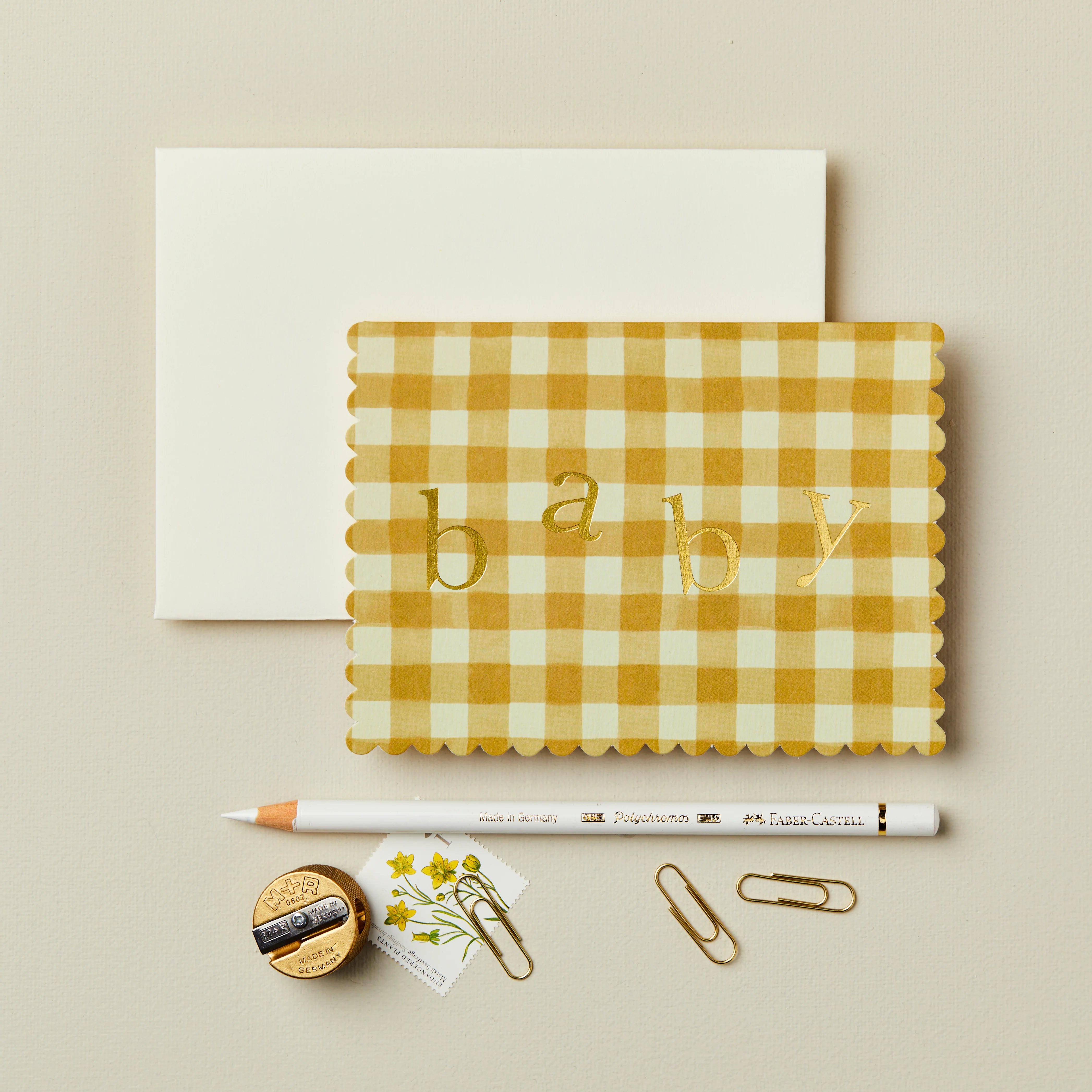 Mustard Yellow Gingham Baby Greetings Card - WAN 1060 - Uneeka