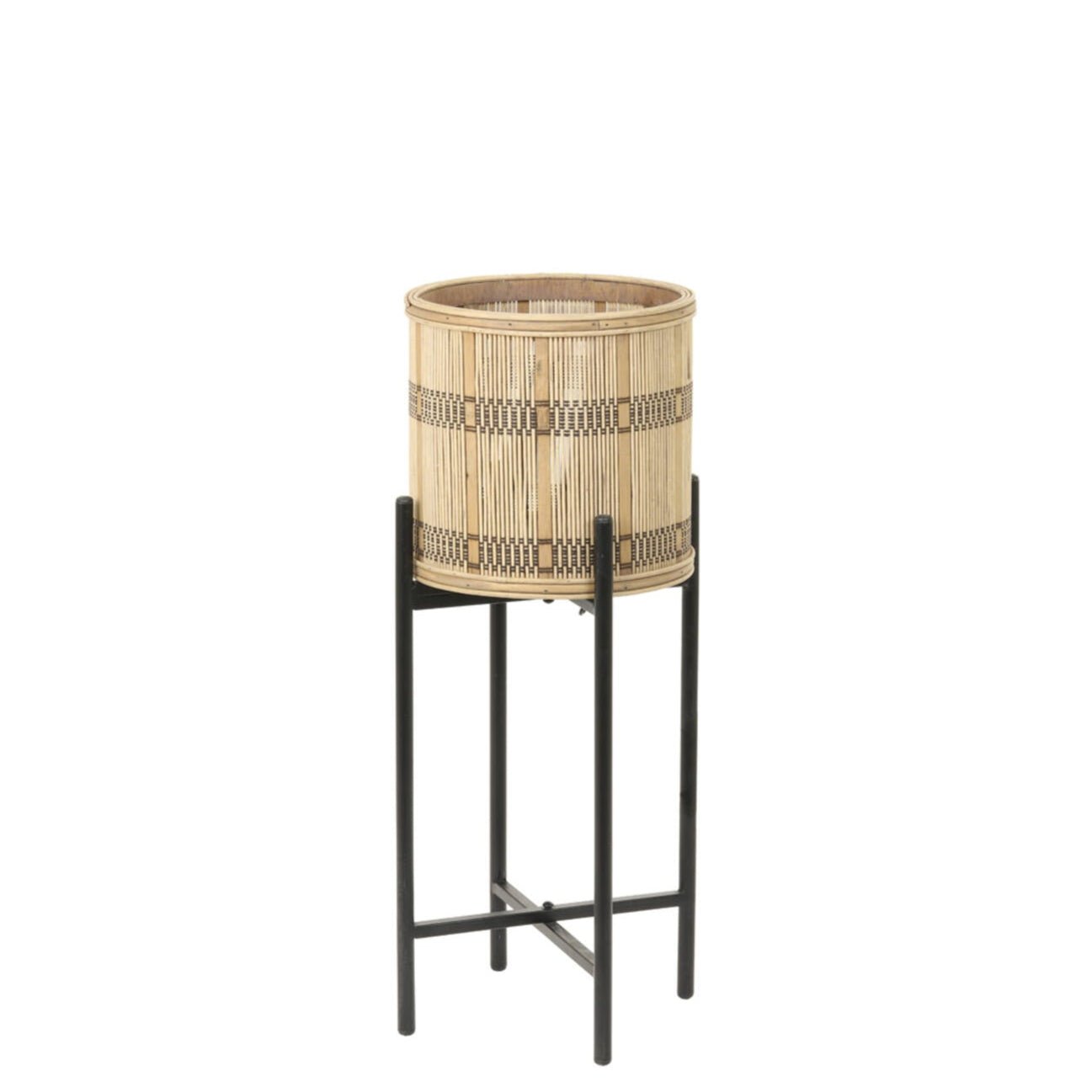 Natural & Black Patterned Plant Stand - 5993884 - Uneeka