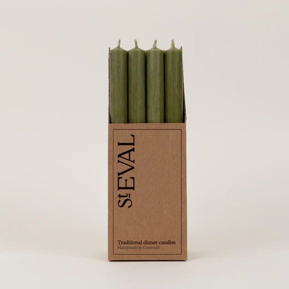 St Eval Single Dinner Candle Olive Green - F00054 - Uneeka