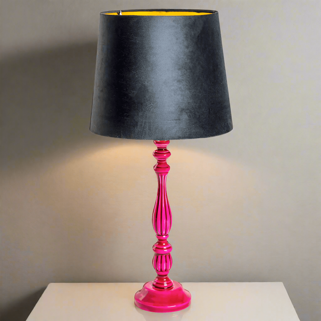 Ornate Glossed Wood Table Lamp With Shade - RJS13 - Uneeka