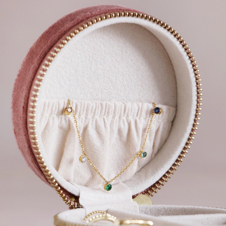 Pastel Tone Velvet Round Jewellery Case - 60734 - Uneeka