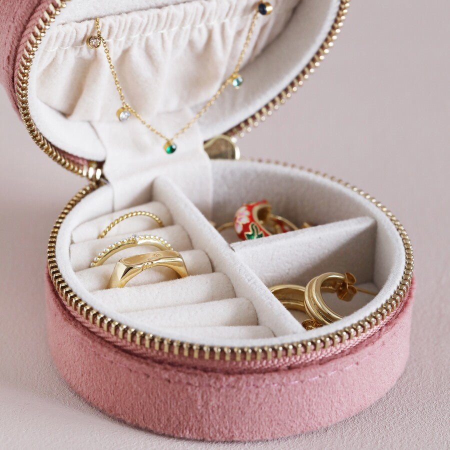 Pastel Tone Velvet Round Jewellery Case - 60734 - Uneeka