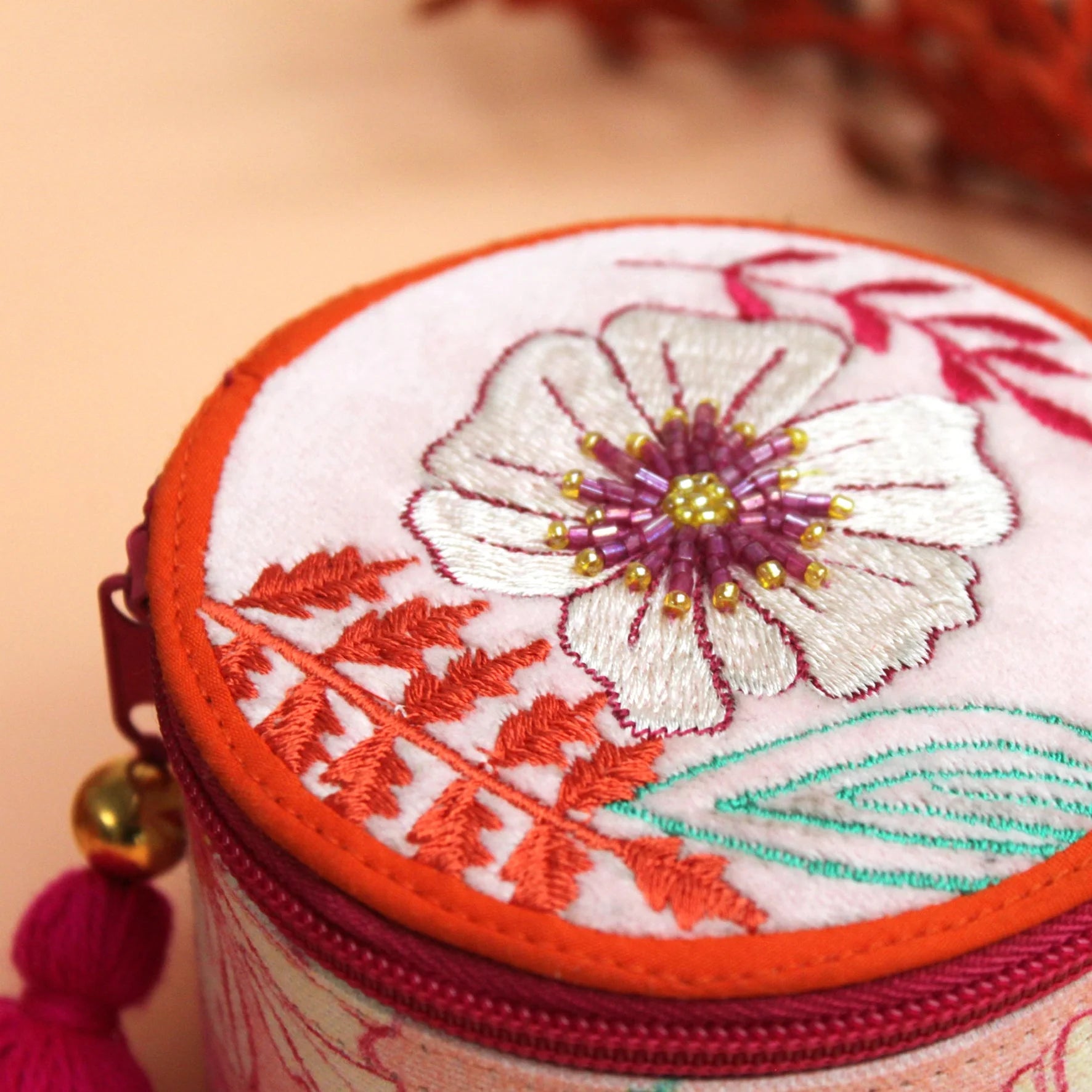 Embroidered Pink Floral Trinket Box - POBOXLPK001 - Uneeka