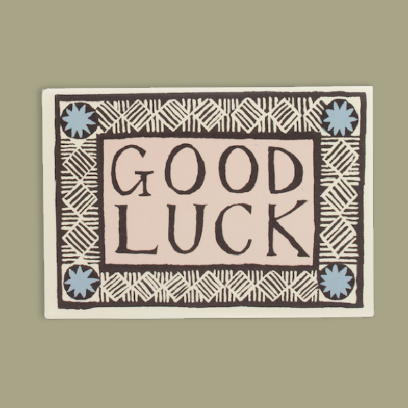 Good Luck Patterned Border Greetings Card - CRDA6 GL coffee - Uneeka