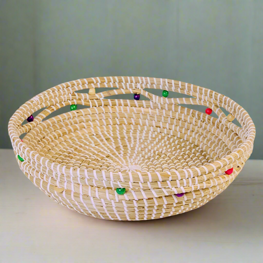 Seagrass Basket With Multi Colour Wood Beads - BSK32 - Uneeka