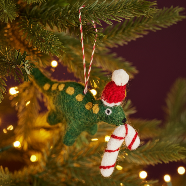 Felt Festive Dinosaur with Candy Cane - HDEC164 - Uneeka