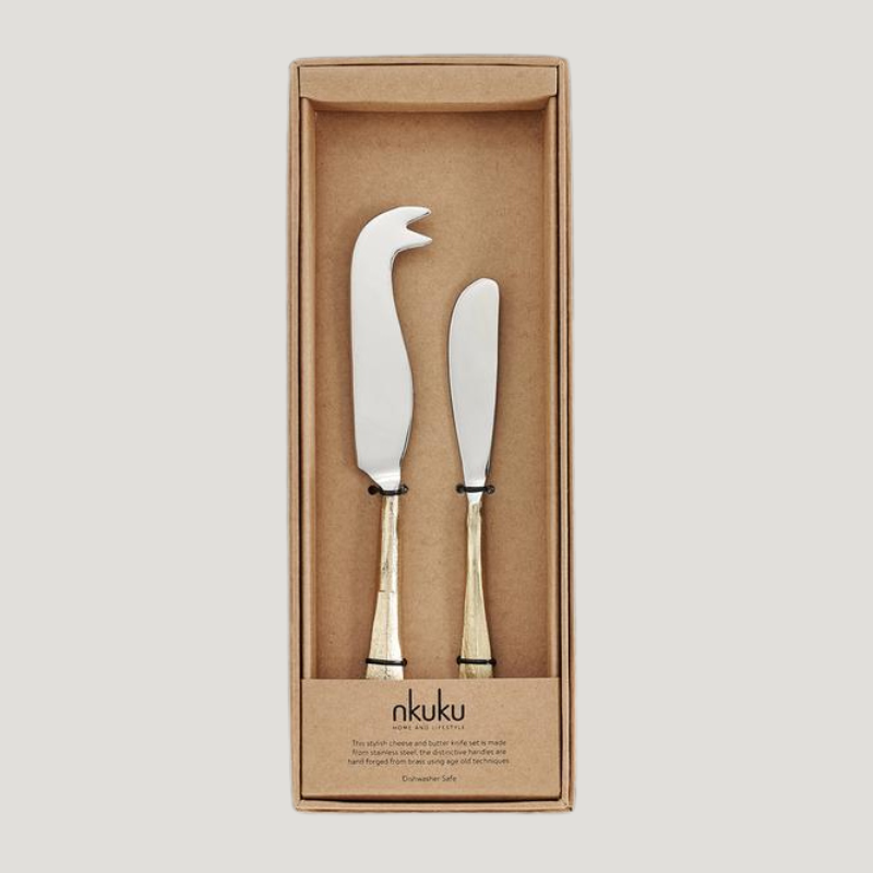 Nkuku Osko Brushed Gold Cheese & Butter Knife Set - Uneeka