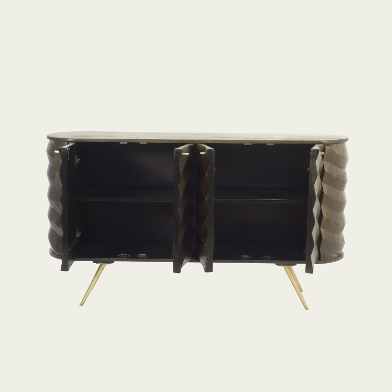 Carved Wave Four Door Retro Sideboard - 2801G - Uneeka