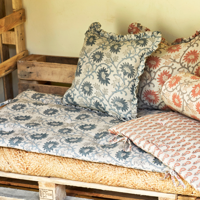 Floral Hand Block Print Lounging Mattress - JHHBCB - Uneeka