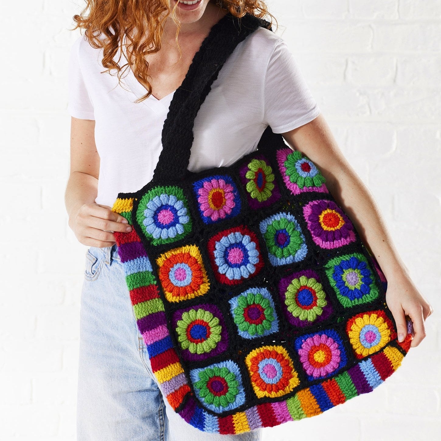 Rainbow Flower Crochet Shoulder Bag - SB1BK - Uneeka