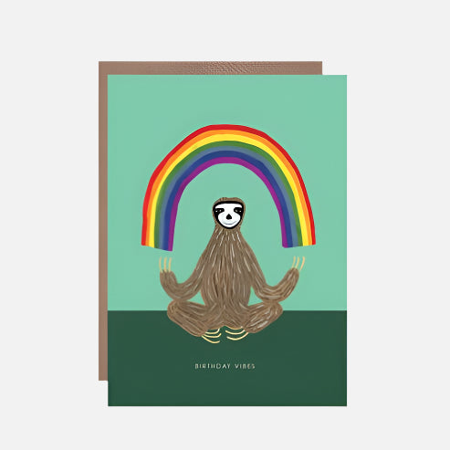 Rainbow Sloth Birthday Vibes Card - HCWB259 - Uneeka
