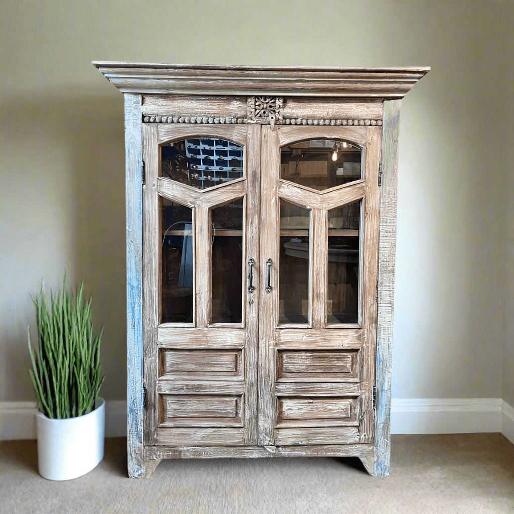 Reclaimed Wood Indian Cabinet With Beaded Edging - Uneeka