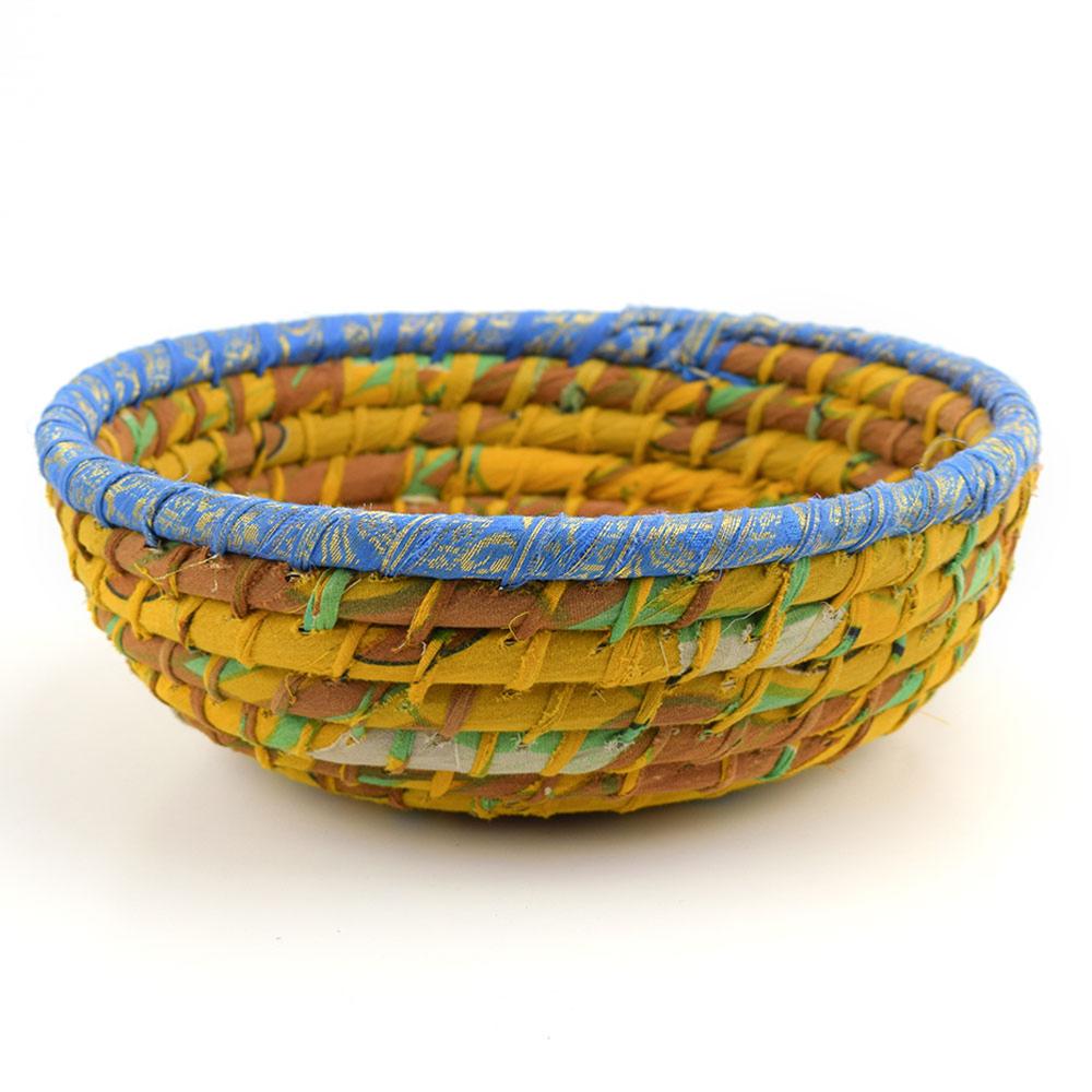Recycled Sari Material Round Basket - PROK071 - Uneeka