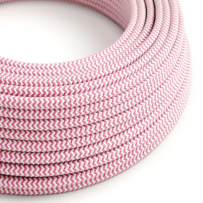 Round 3 Core Electrical Cable Covered with Rayon in Fuchsia Zigzag* - XZ3RZ08 - Uneeka