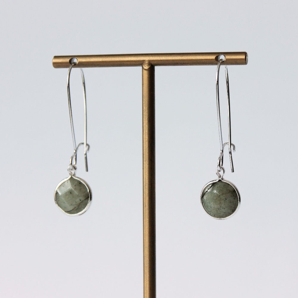 Round Semi Stone with Hoop Earrings in Silver - CE - 16413 S CO - Uneeka
