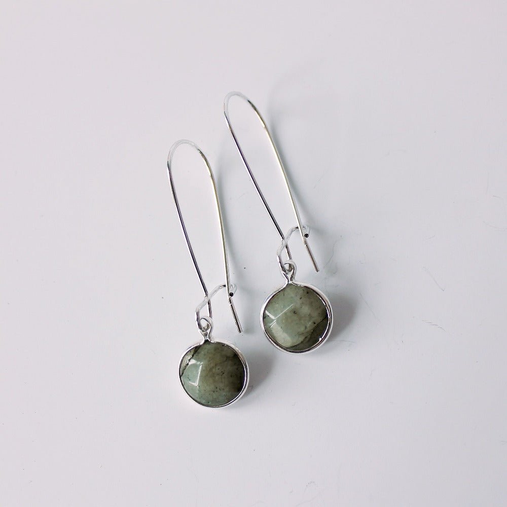 Round Semi Stone with Hoop Earrings in Silver - CE - 16413 S LBD - Uneeka