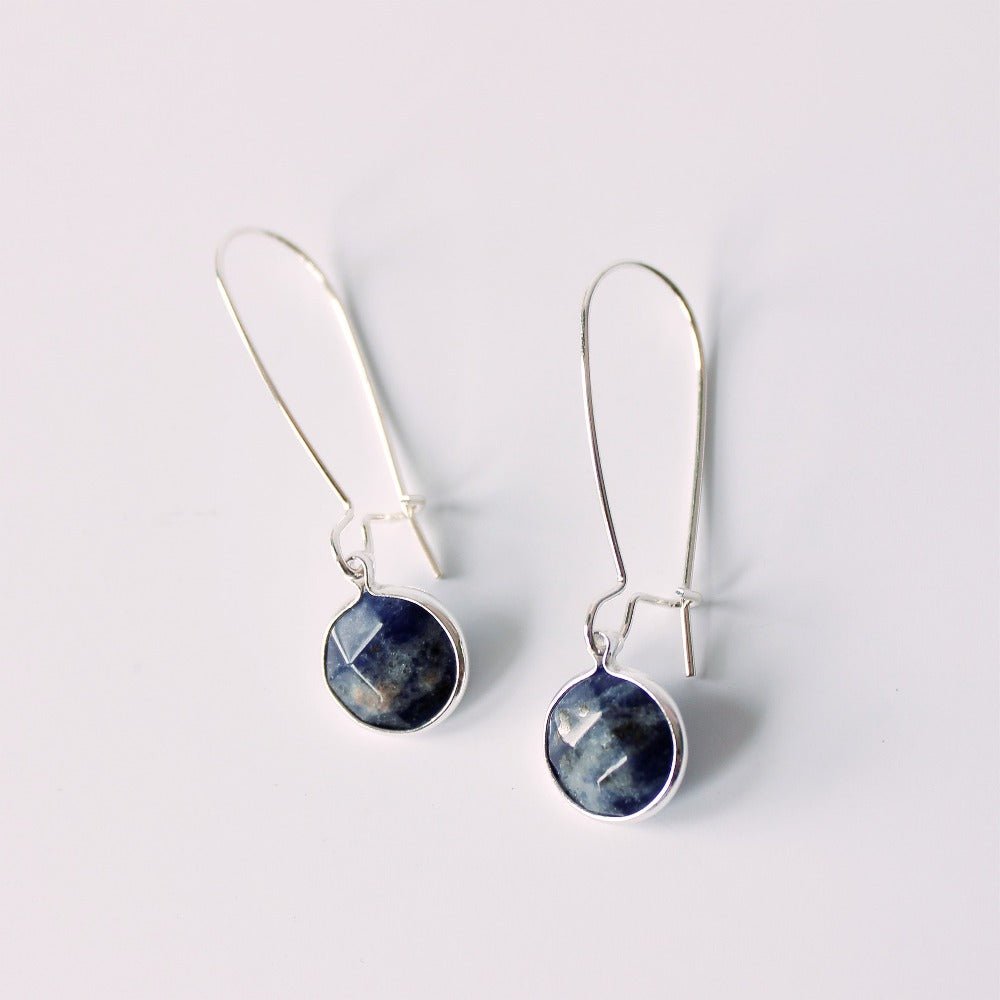 Round Semi Stone with Hoop Earrings in Silver - CE - 16413 S NBU - Uneeka